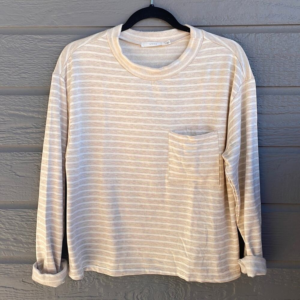 New! Lush oatmeal/white striped pocket top women’s S